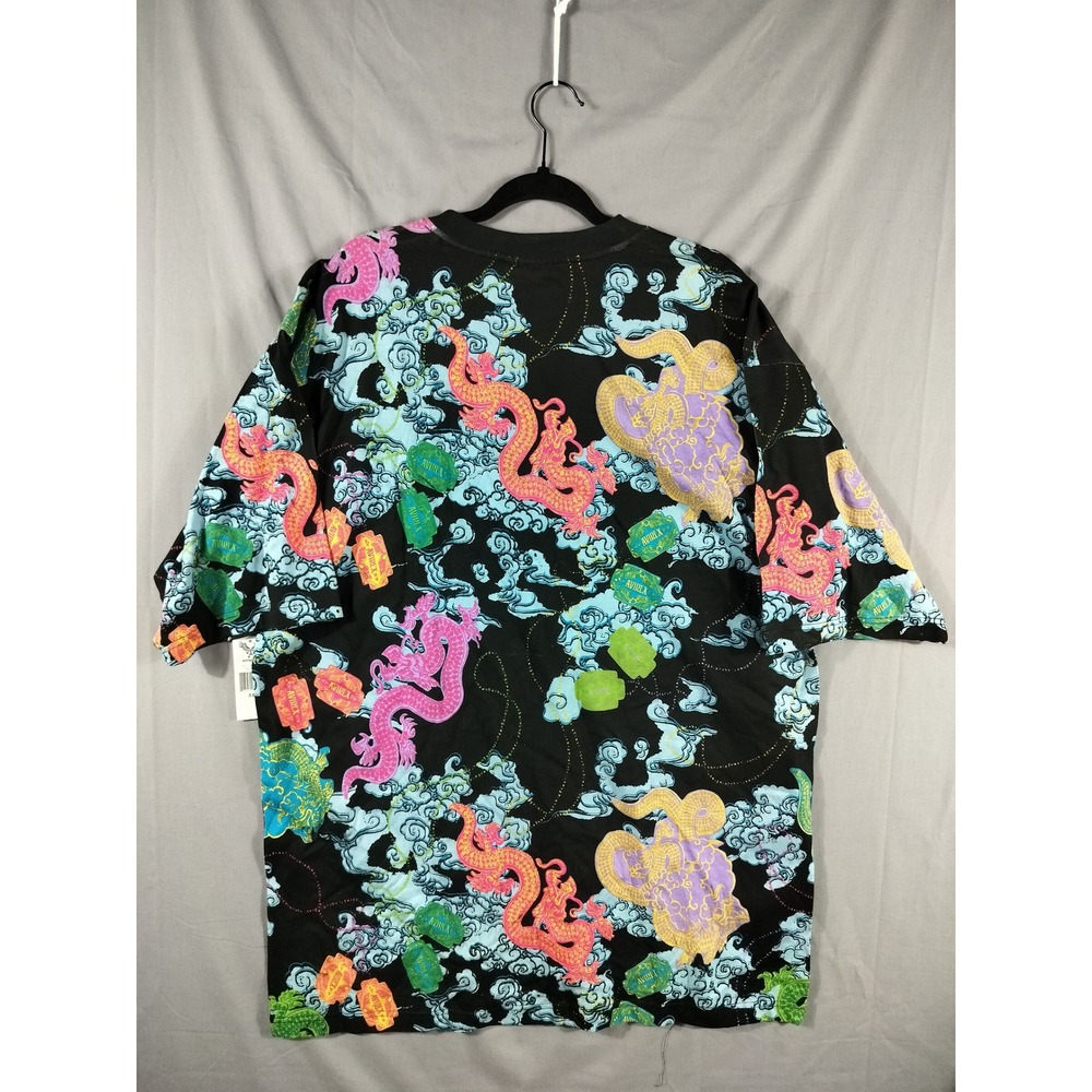 Avirex T-Shirt Men XXL Black Dragon All Over Print Streetwear Y2K Hip Hop NEW